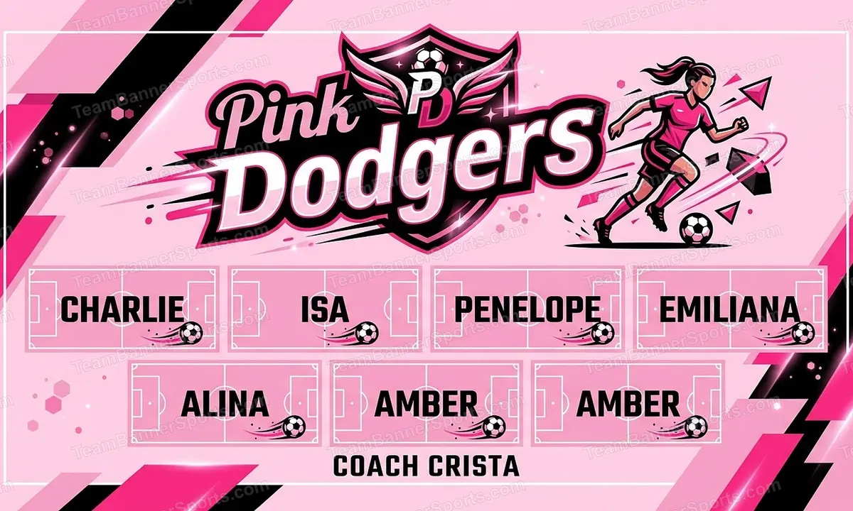 Pink Dodgers soccer team banner created with AI