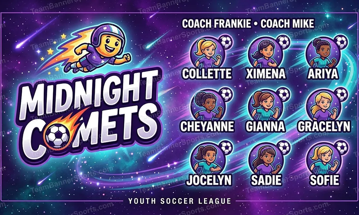 Midnight Comets soccer team banner created with AI