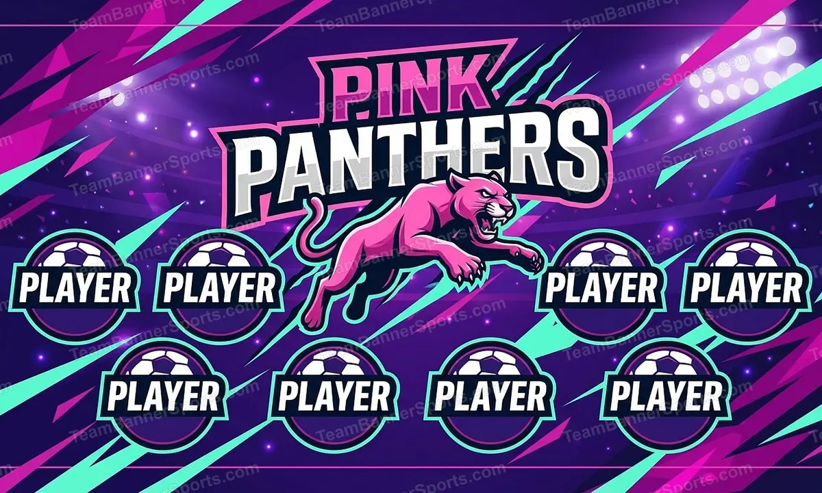 Pink Panthers soccer team banner created with AI