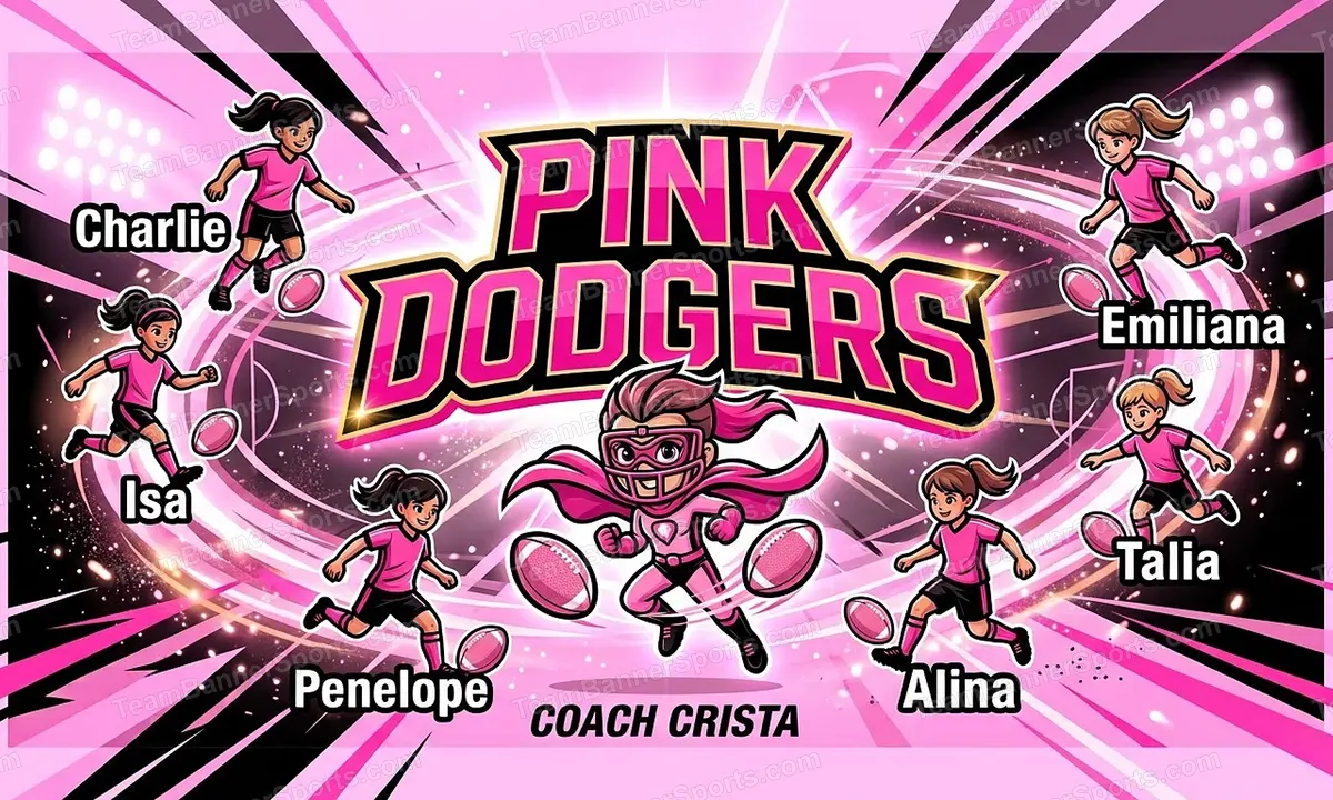 Pink Dodgers soccer team banner created with AI
