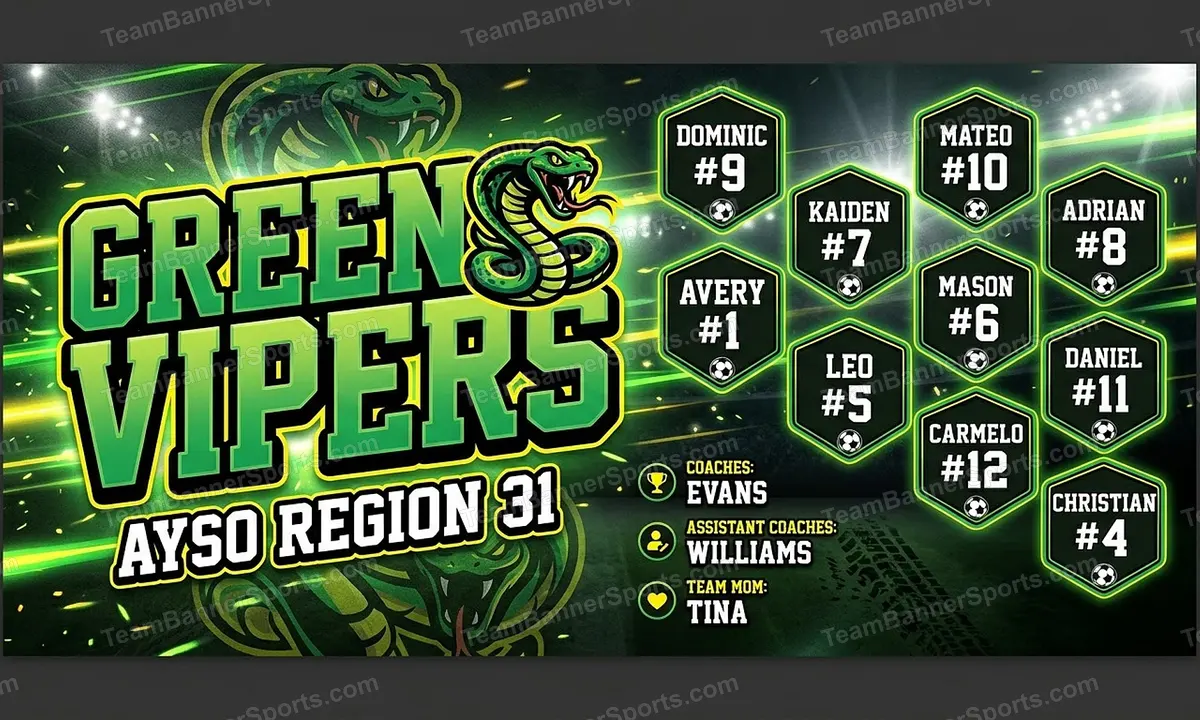 Green Vipers soccer team banner created with AI