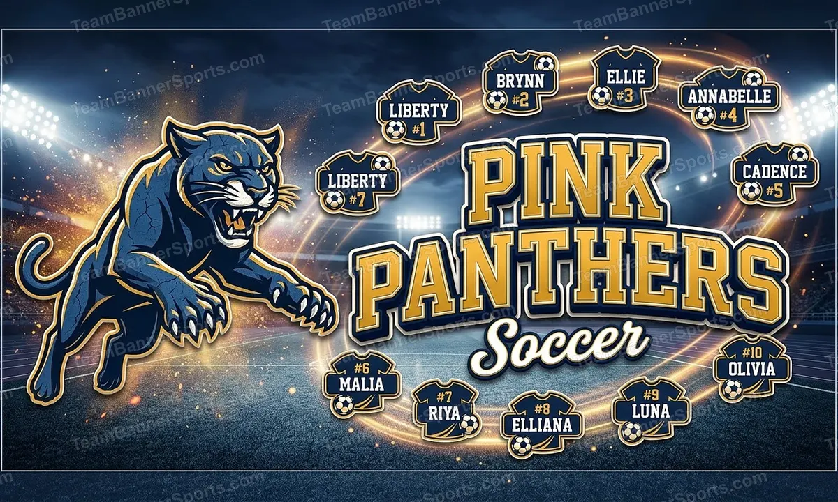 Pink Panthers soccer team banner created with AI