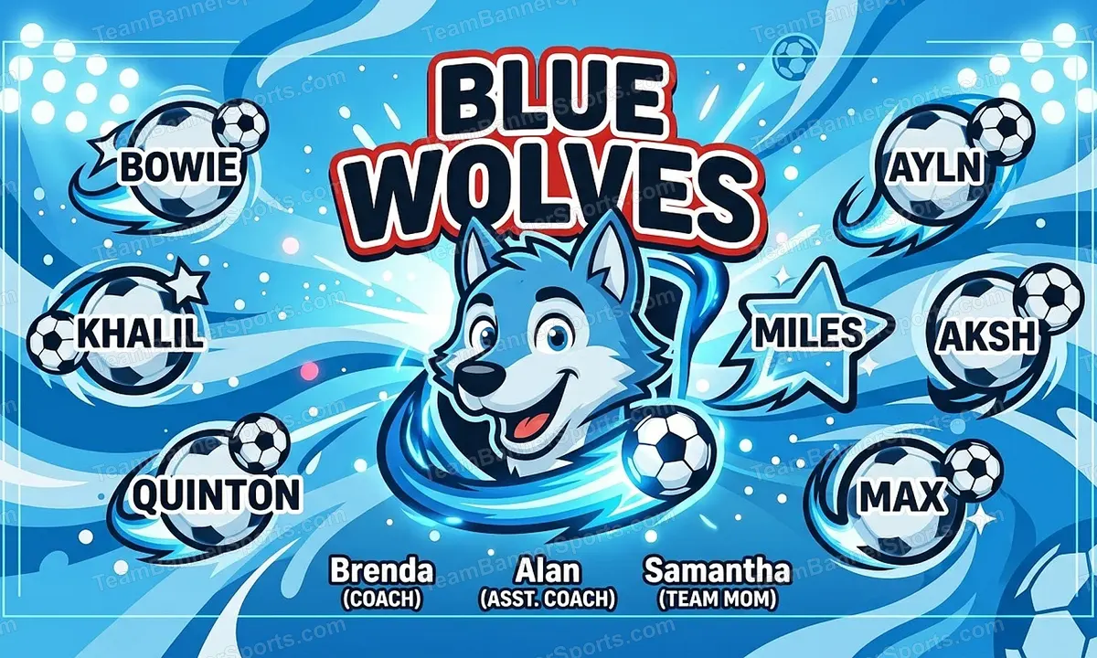 Blue Wolves soccer team banner created with AI