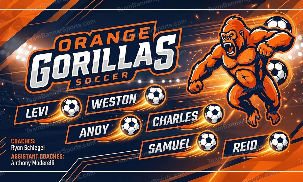 Orange Gorillas soccer team banner created with AI