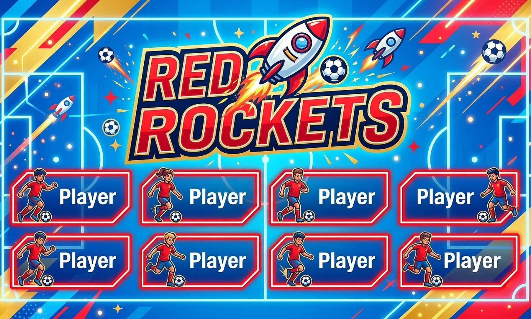 Red Rockets soccer team banner created with AI