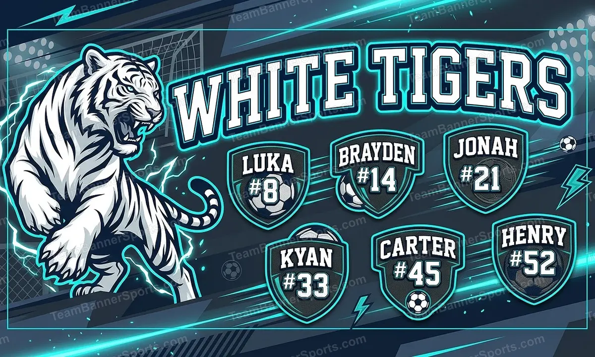 White Tigers soccer team banner created with AI