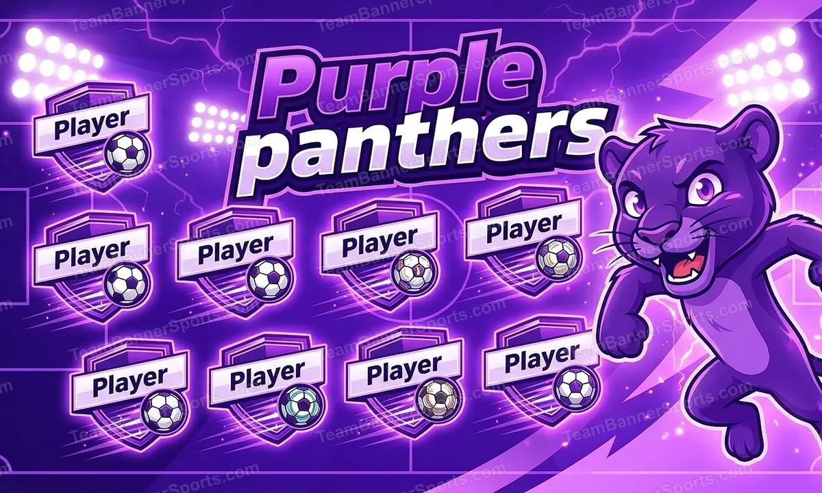 Purple panthers soccer team banner created with AI