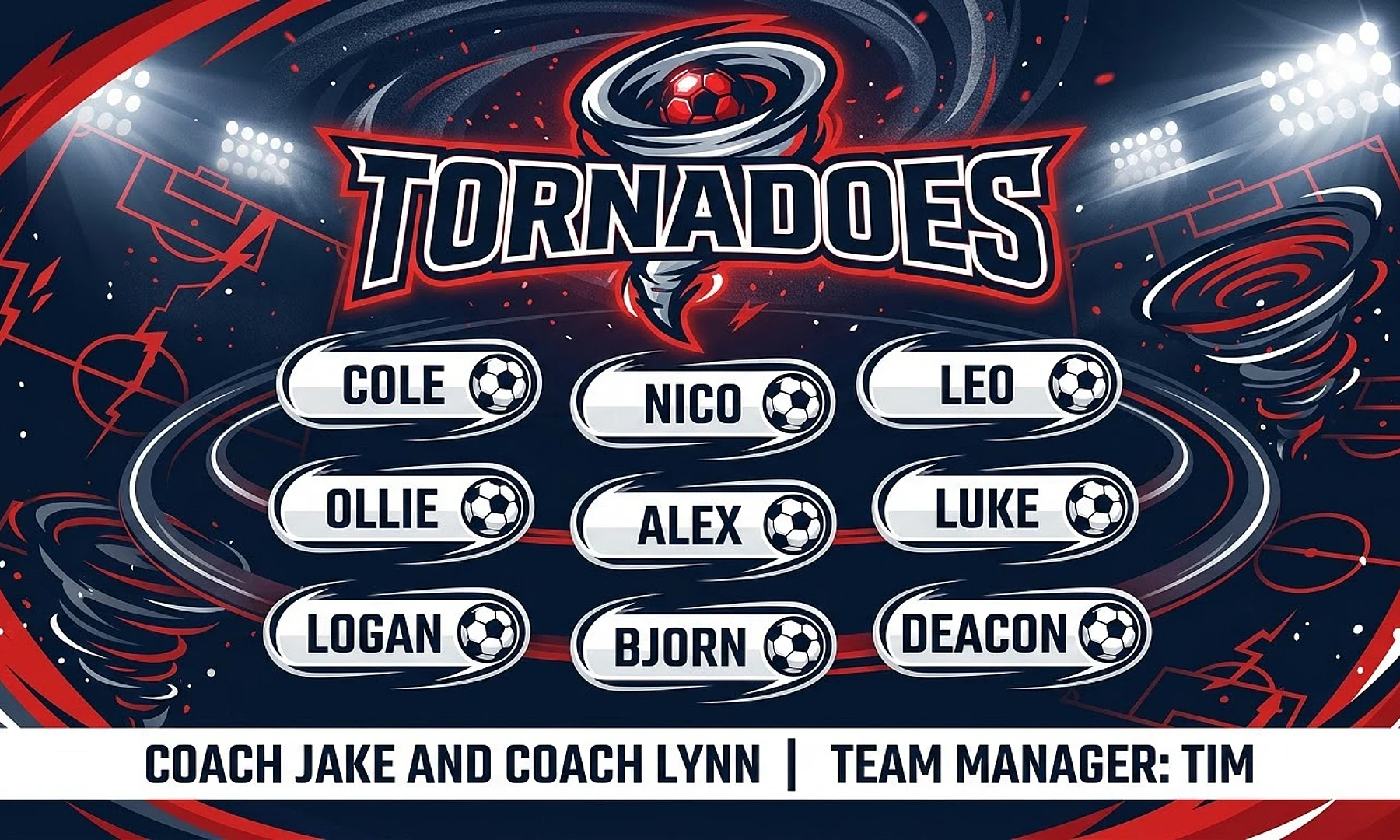 Tornadoes soccer team banner created with AI