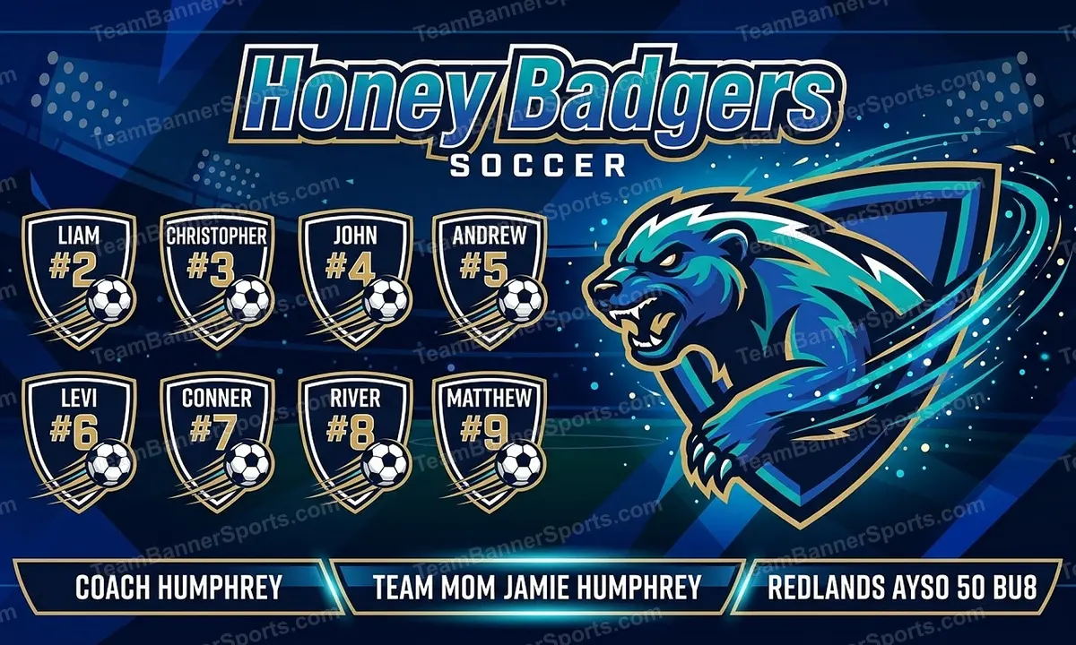 Honey Badgers soccer team banner created with AI
