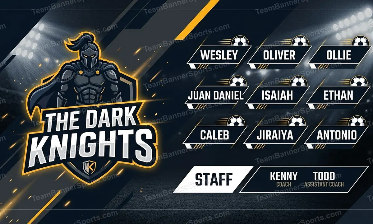 The Dark Knights soccer team banner created with AI
