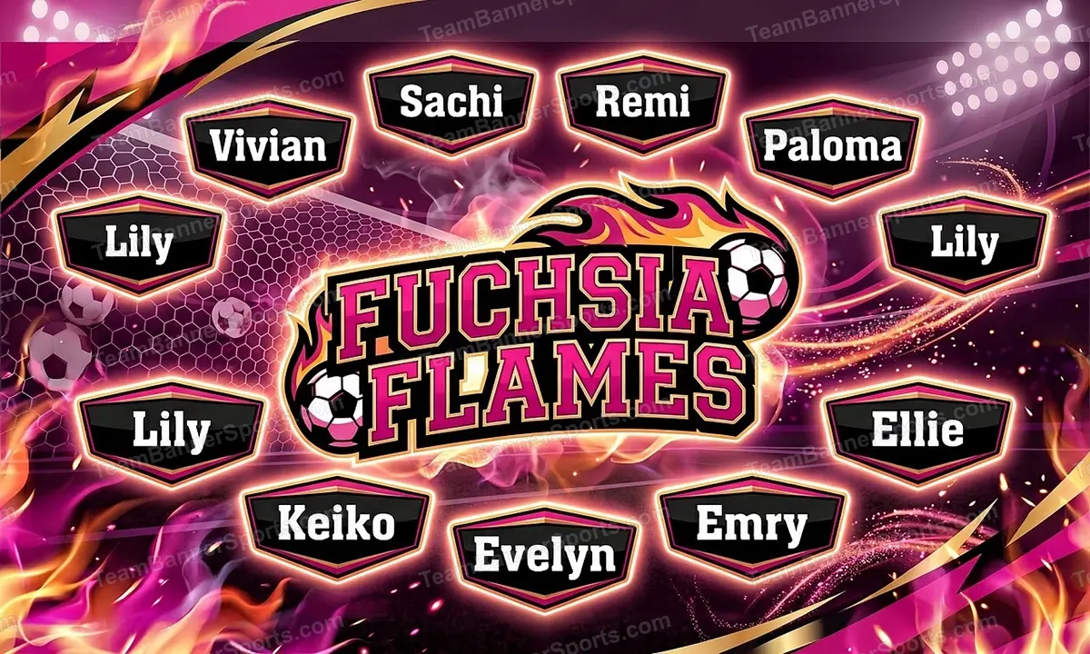 Fuchsia Flames soccer team banner created with AI