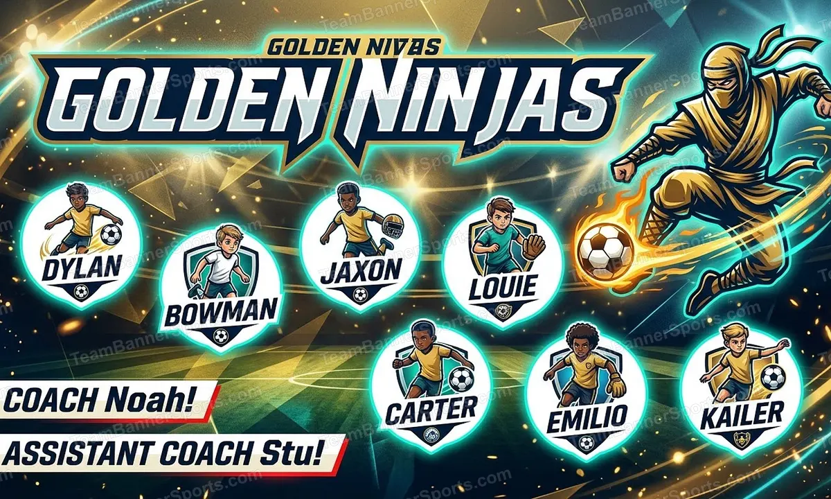 Golden Ninjas soccer team banner created with AI