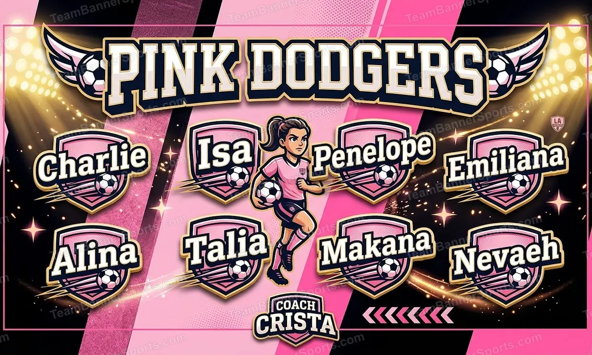 Pink dodgers soccer team banner created with AI