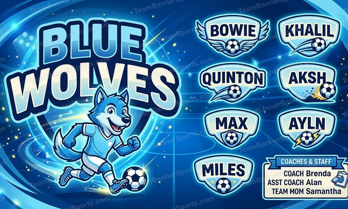 Blue Wolves soccer team banner created with AI