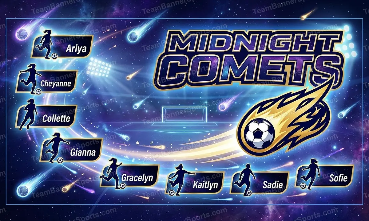 Midnight Comets soccer team banner created with AI