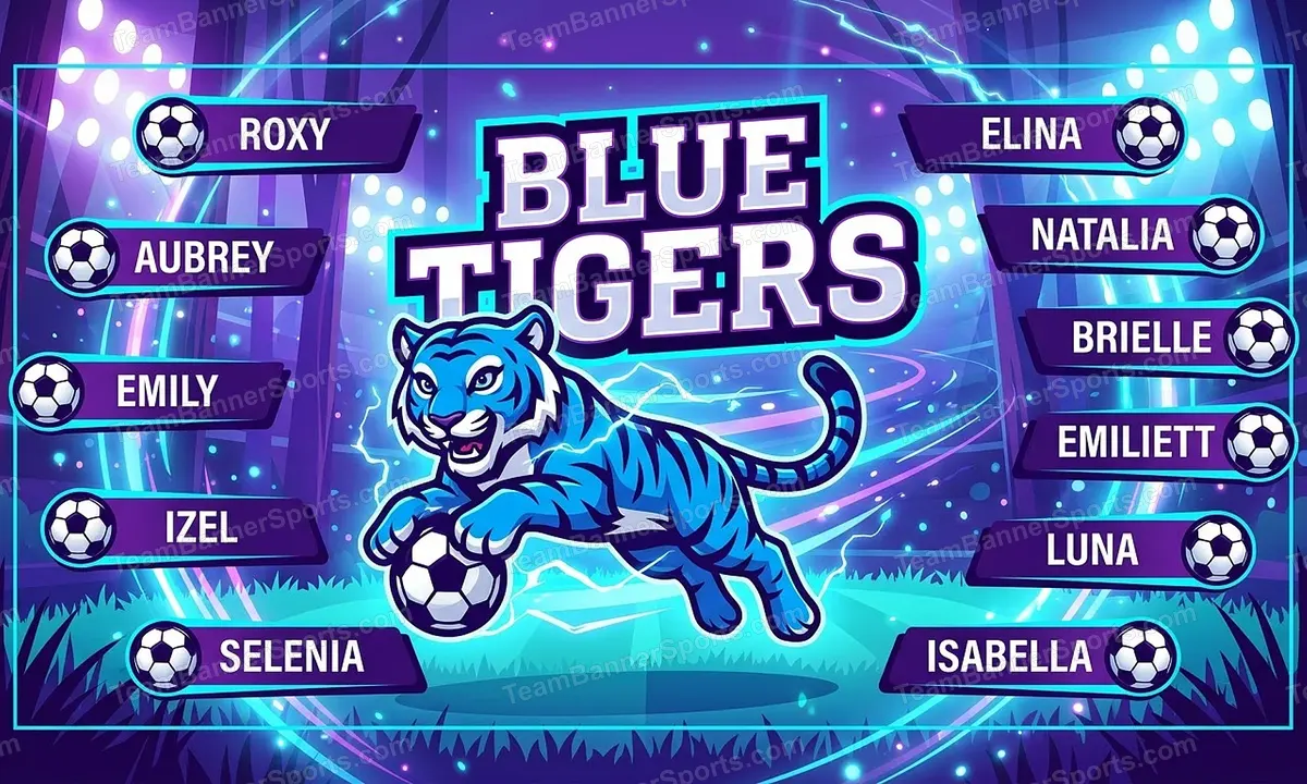 Blue Tigers soccer team banner created with AI