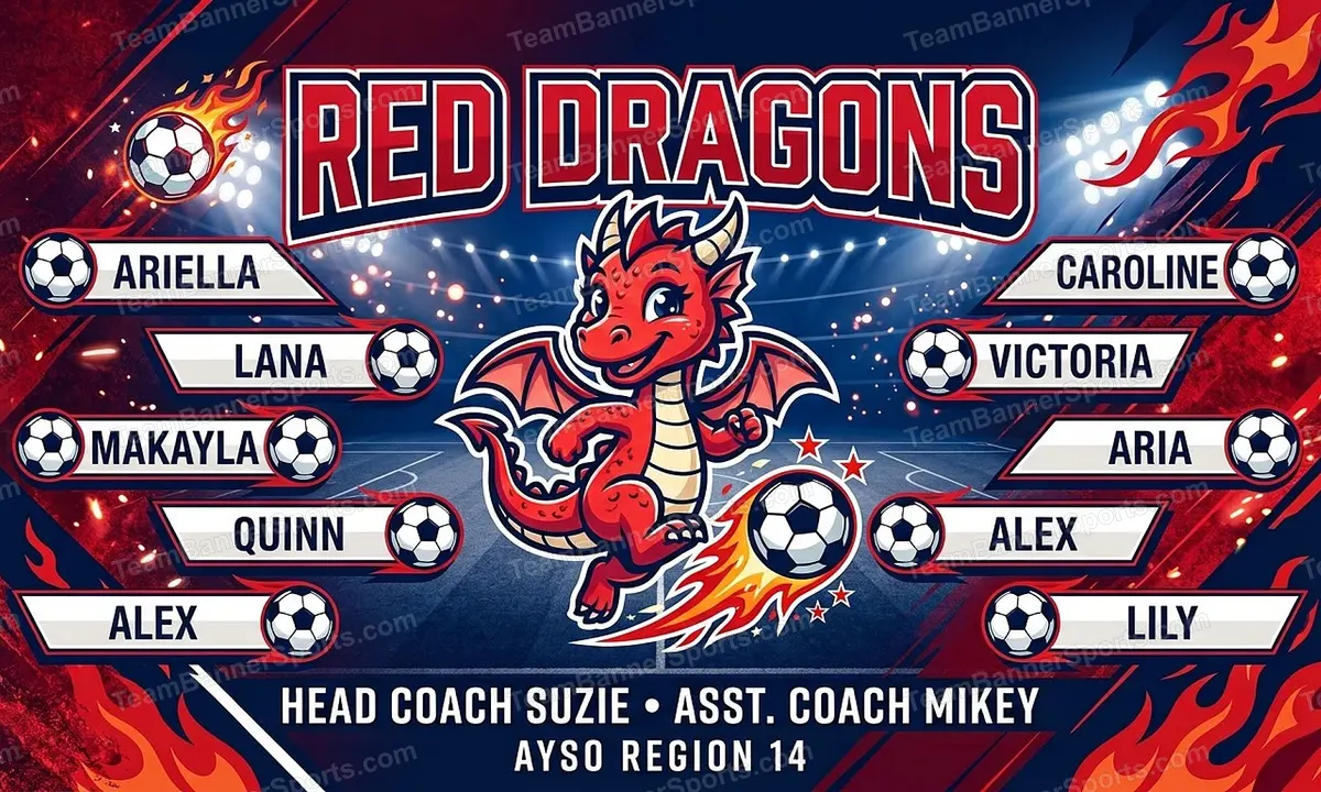 Red Dragons soccer team banner created with AI