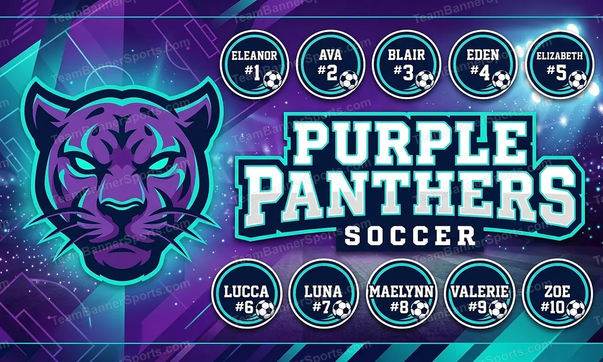 Purple Panthers soccer team banner created with AI