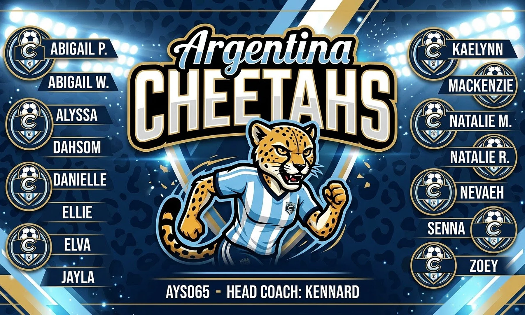 Argentina Cheetahs soccer team banner created with AI
