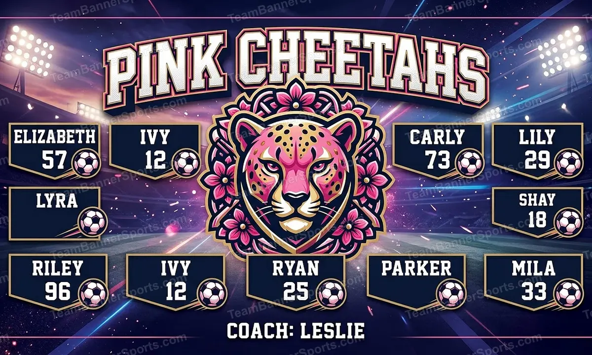 Pink Cheetahs soccer team banner created with AI