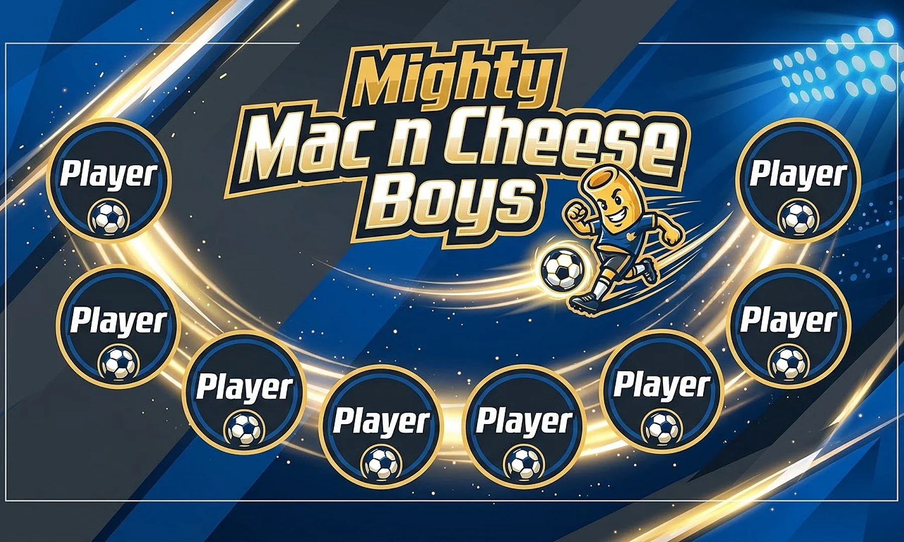 Mighty Mac n Cheese Boys soccer team banner created with AI