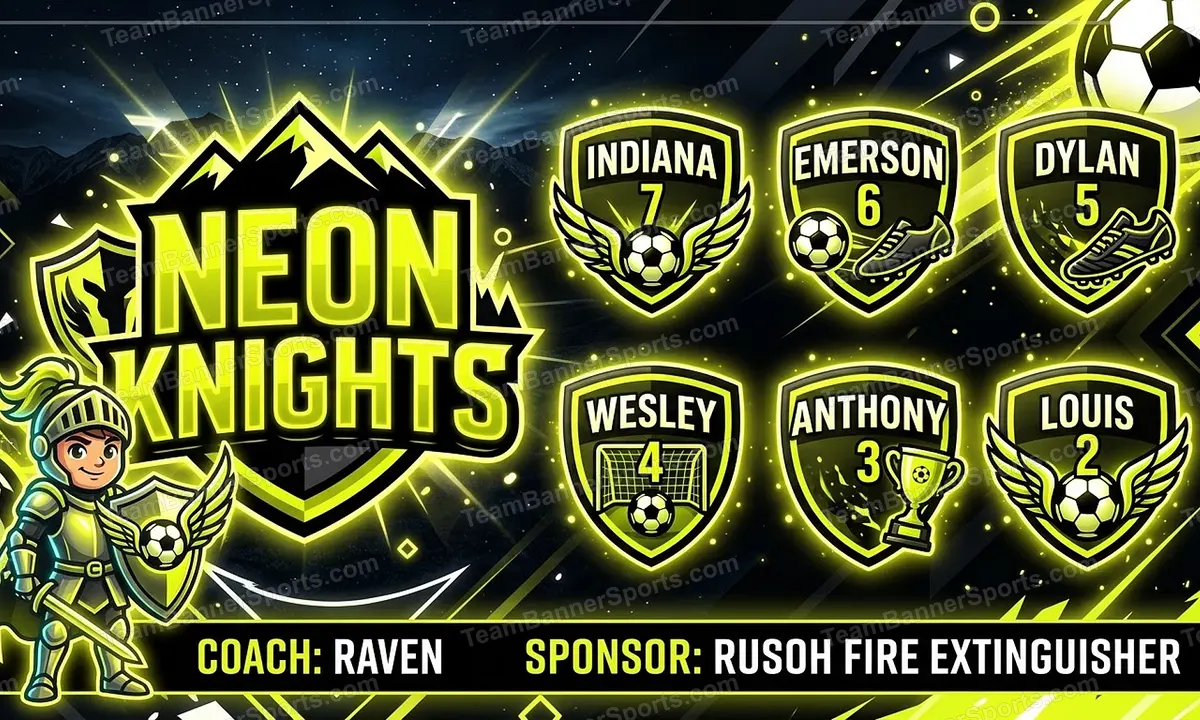 Neon Knights soccer team banner created with AI