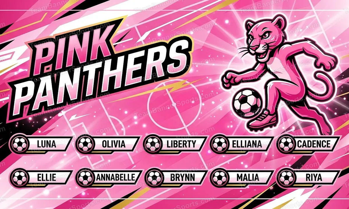 Pink Panthers soccer team banner created with AI