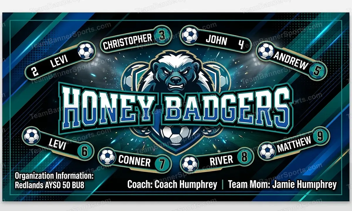 Honey Badgers soccer team banner created with AI