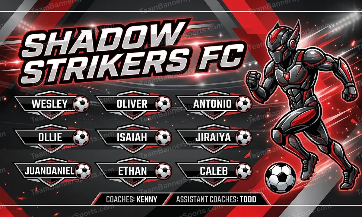 Shadow Strikers FC soccer team banner created with AI