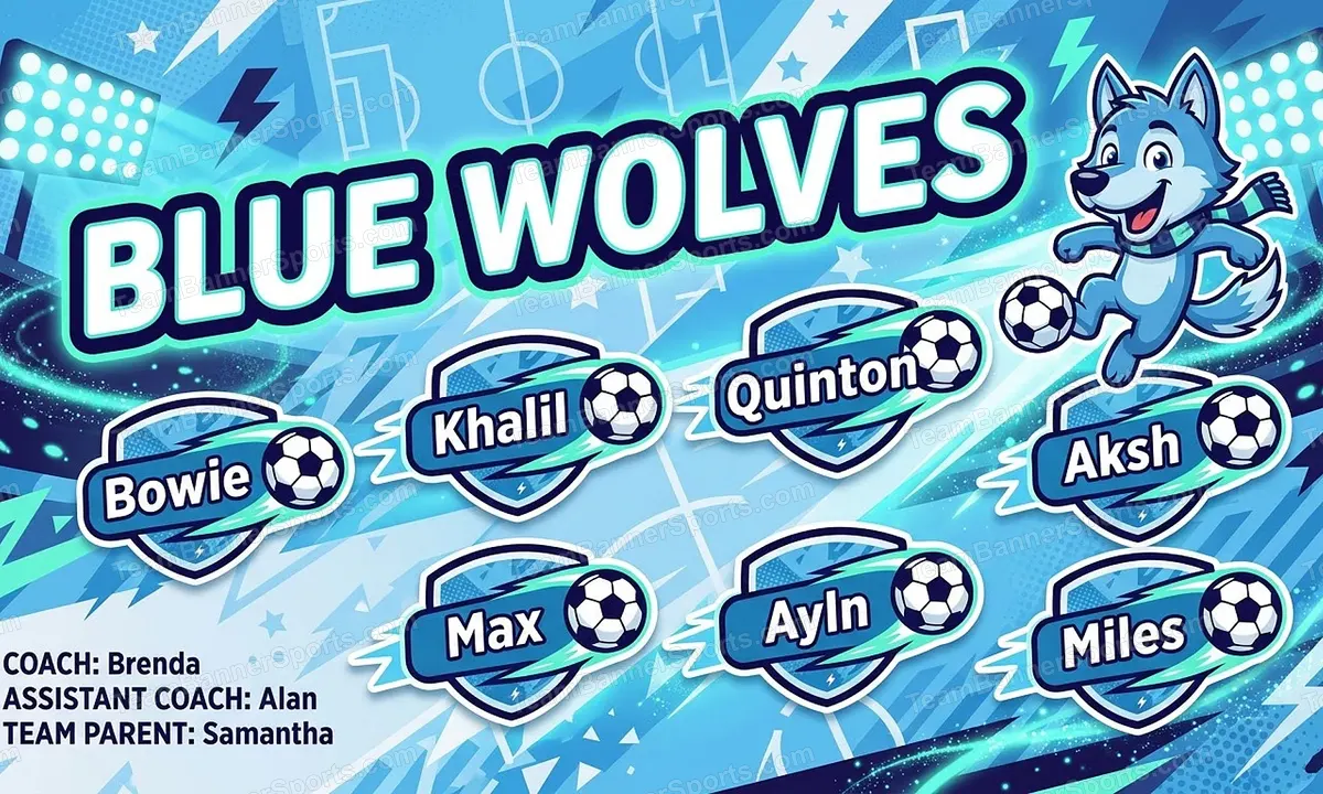 Blue Wolves soccer team banner created with AI
