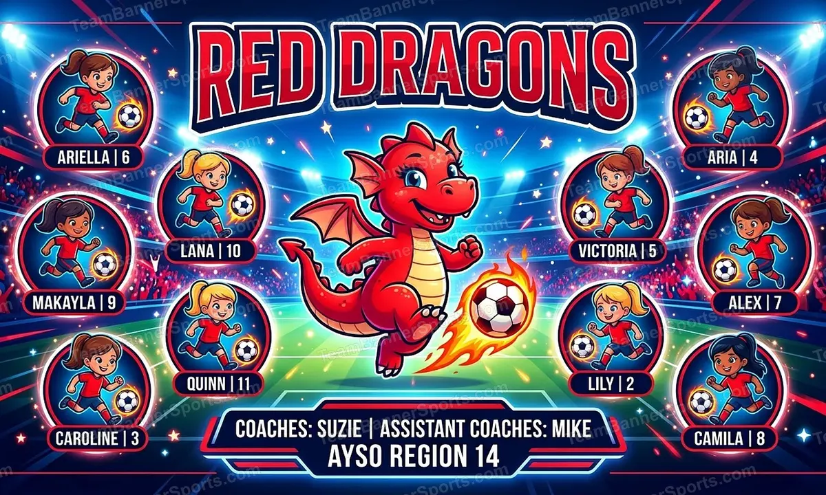 Red Dragons soccer team banner created with AI
