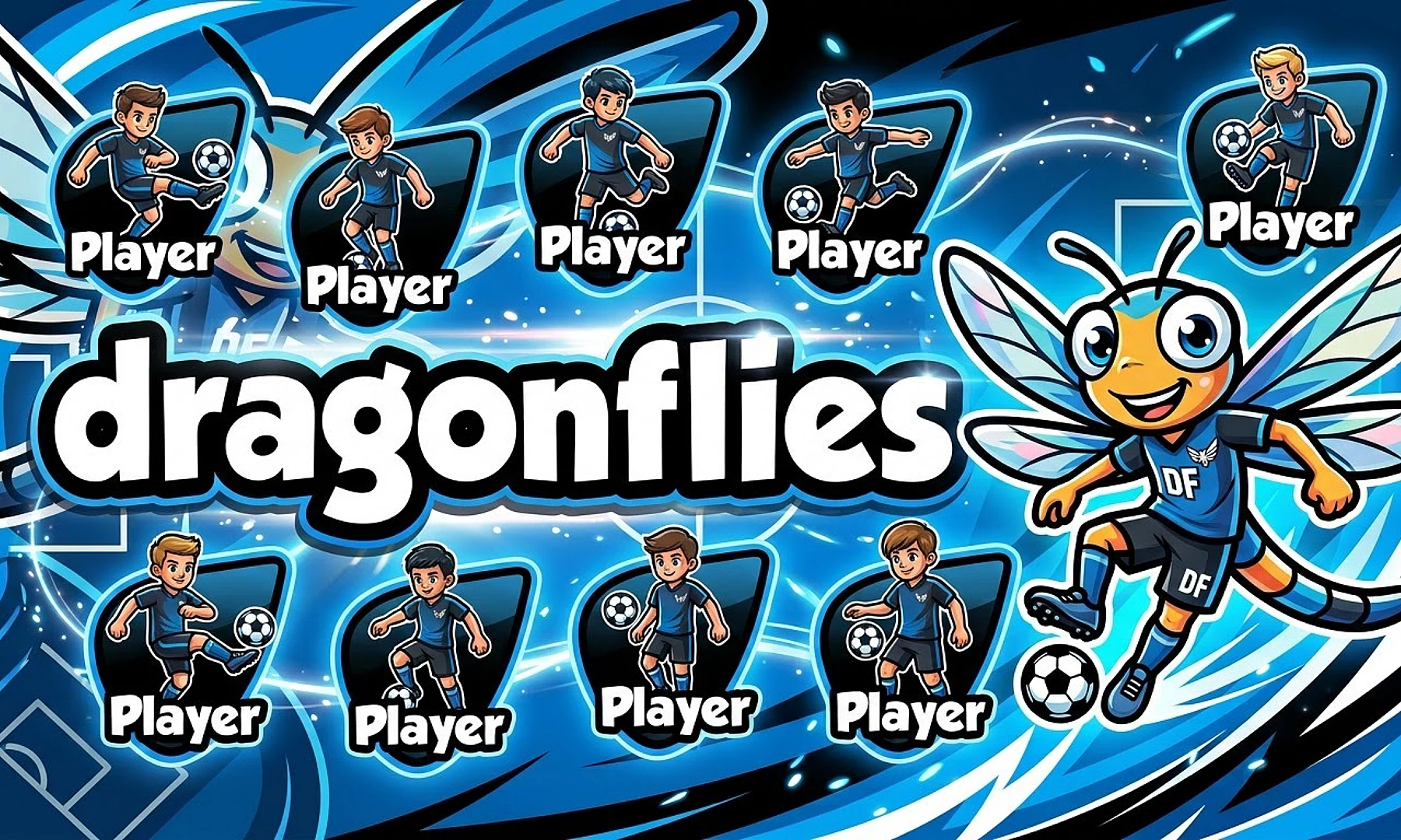 dragonflies soccer team banner created with AI