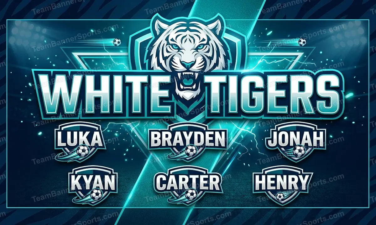 White Tigers soccer team banner created with AI