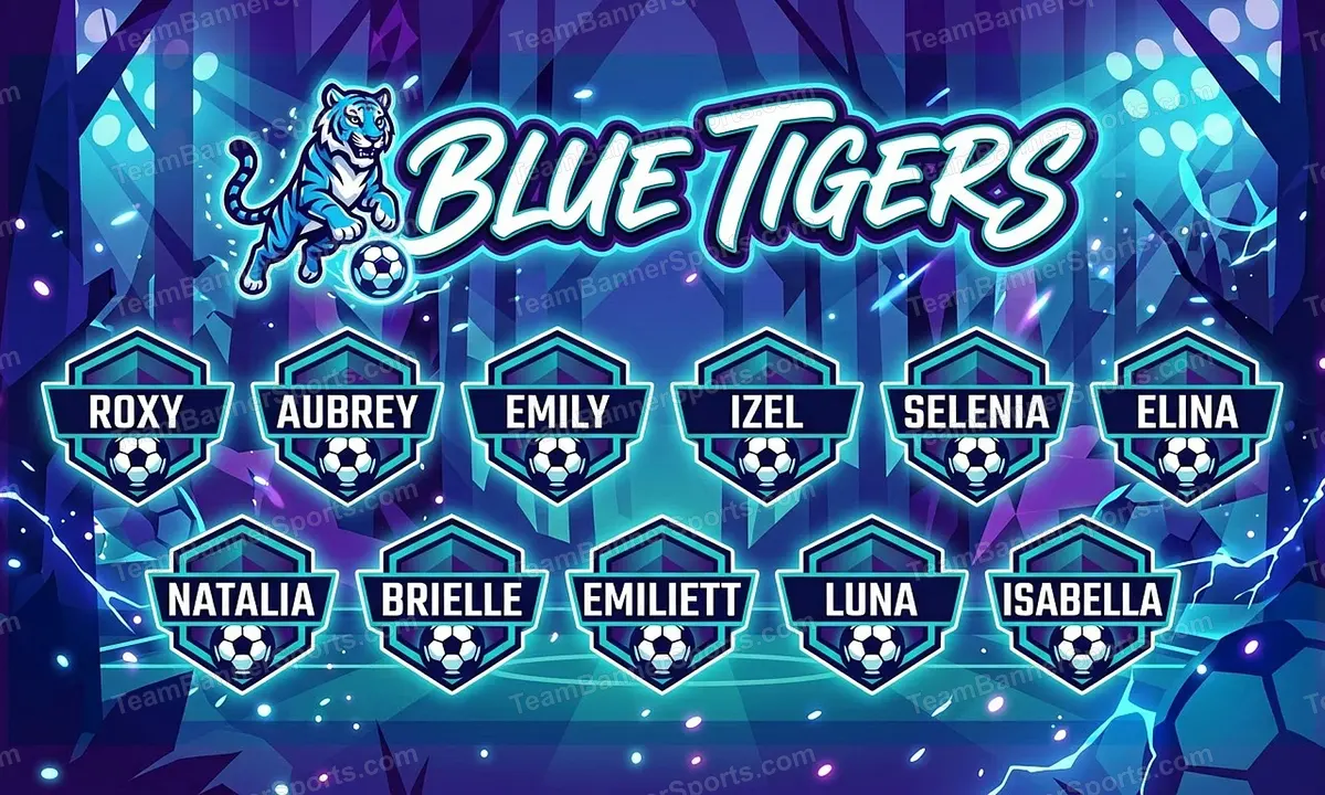 Blue Tigers soccer team banner created with AI