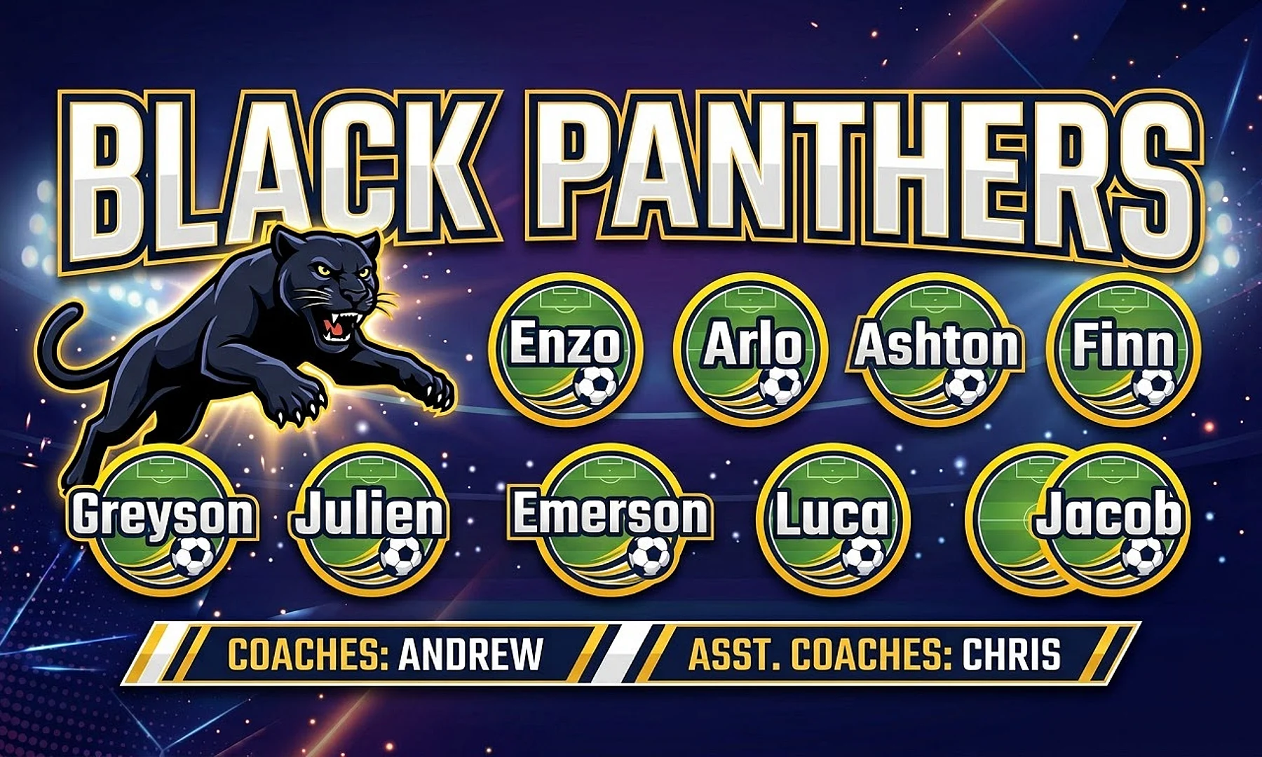 Black Panthers soccer team banner created with AI