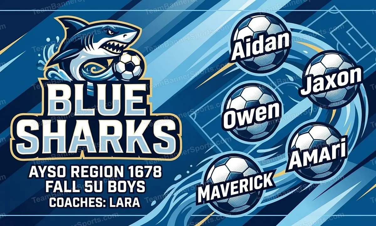Blue Sharks soccer team banner created with AI