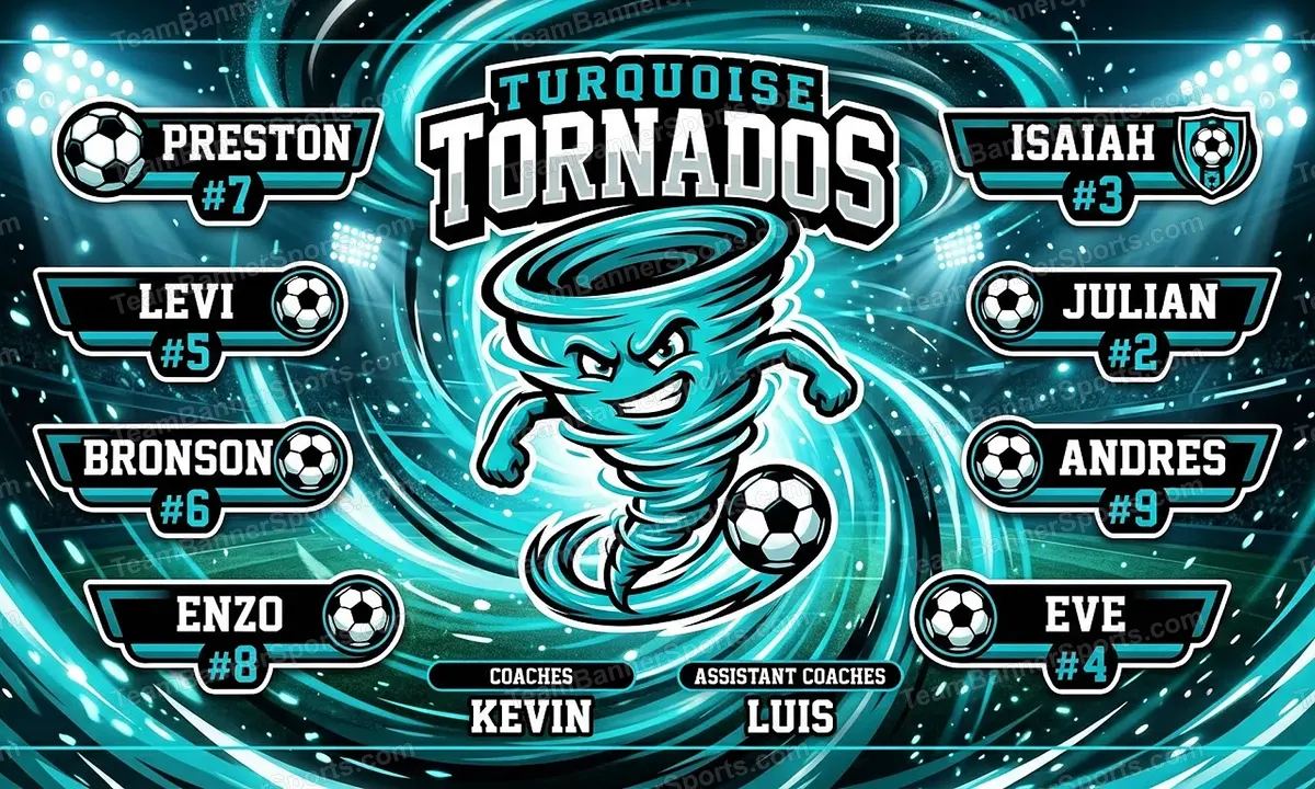 Turquoise Tornados soccer team banner created with AI