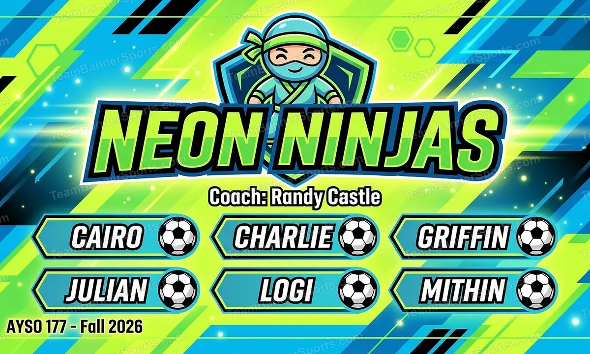 Neon Ninjas soccer team banner created with AI