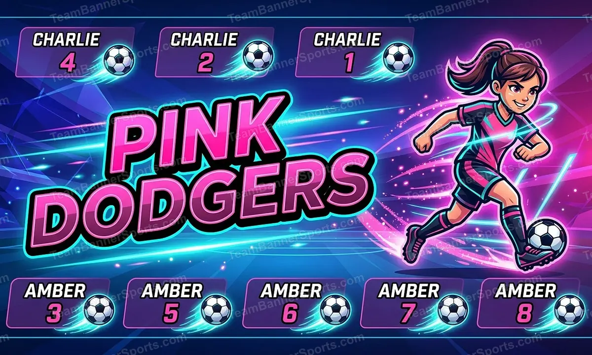 Pink Dodgers soccer team banner created with AI