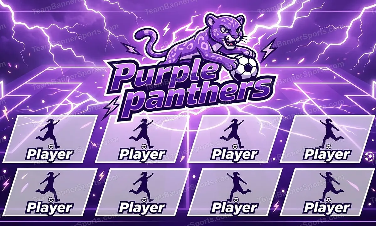 Purple panthers soccer team banner created with AI