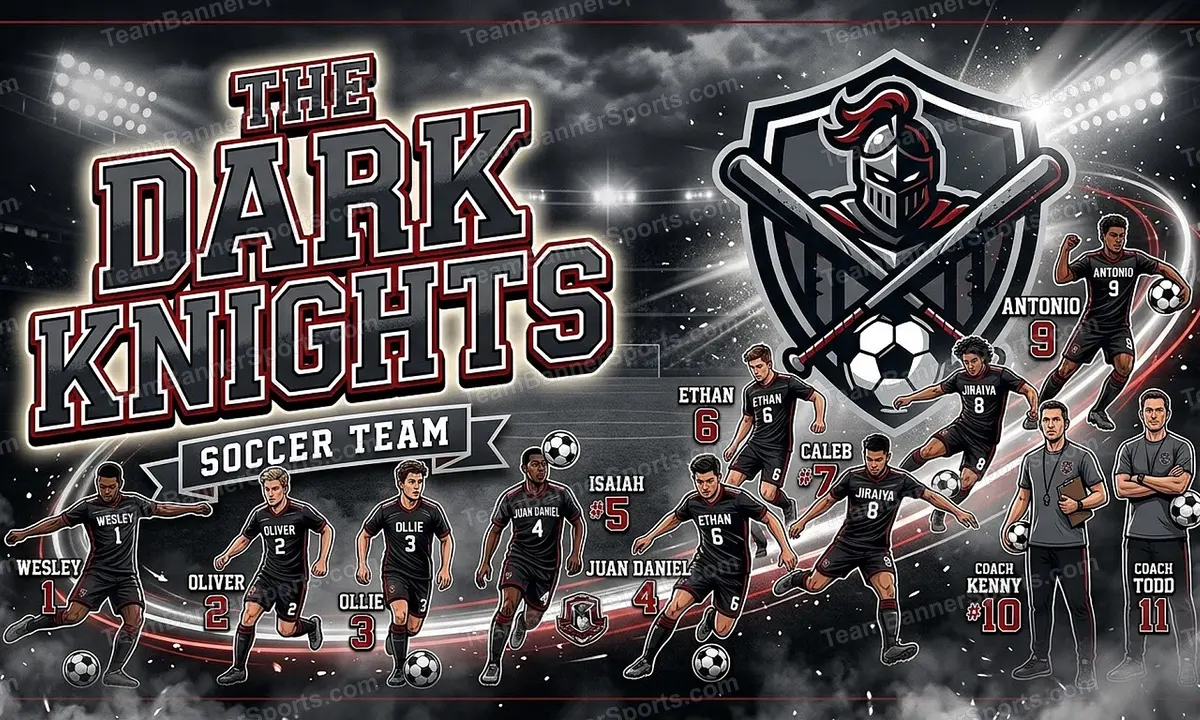 The Dark Knights soccer team banner created with AI
