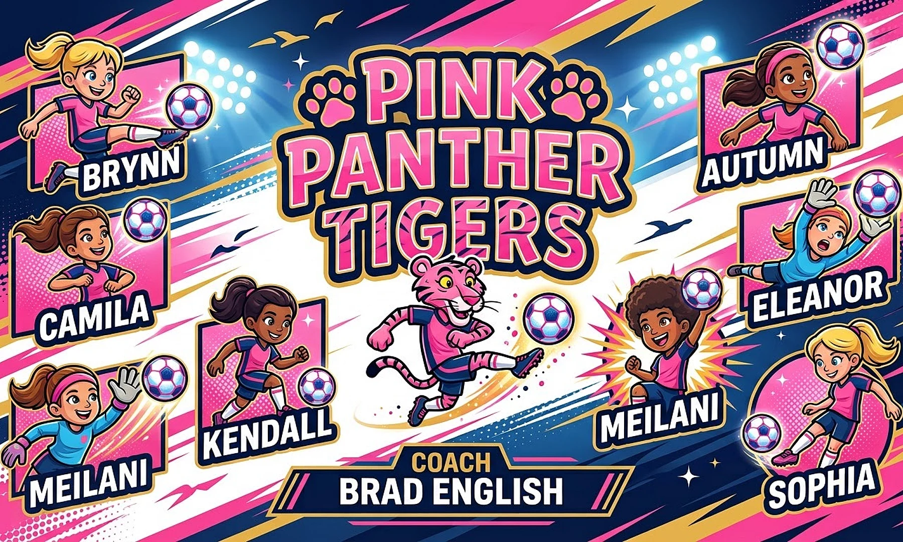 Pink Panther Tigers soccer team banner created with AI
