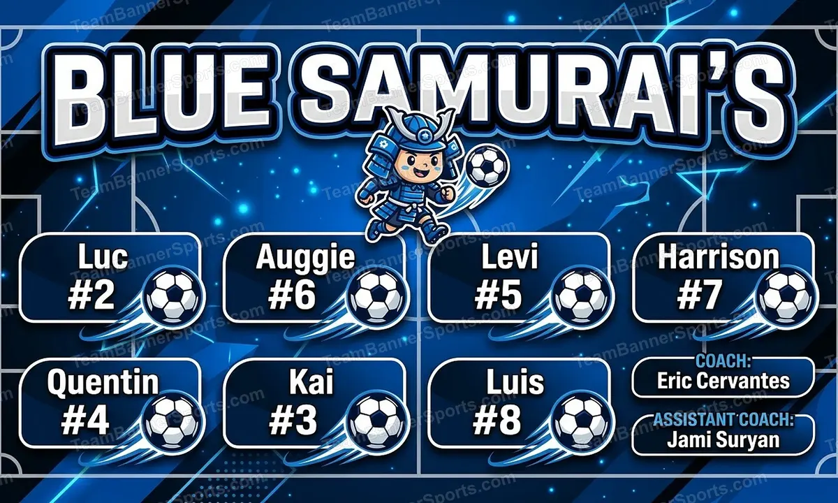 Blue Samurai’s soccer team banner created with AI