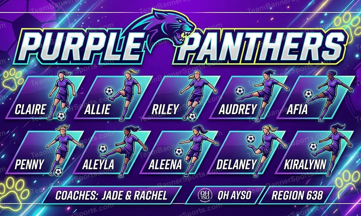 Purple Panthers soccer team banner created with AI