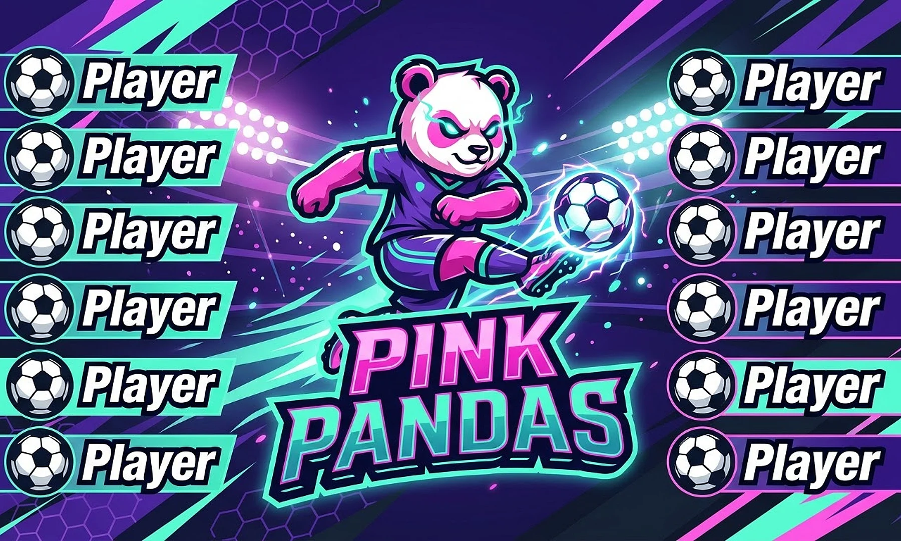 Pink pandas soccer team banner created with AI