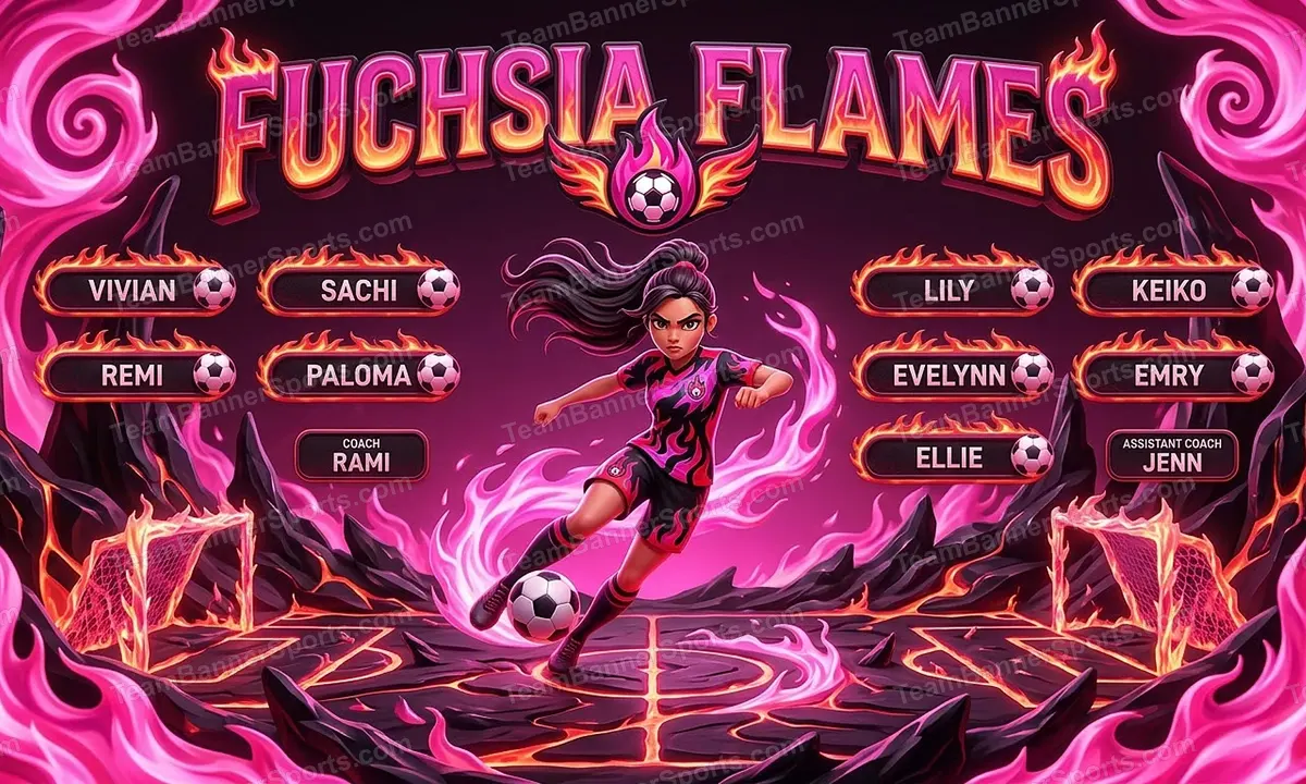 Fuchsia Flames soccer team banner created with AI