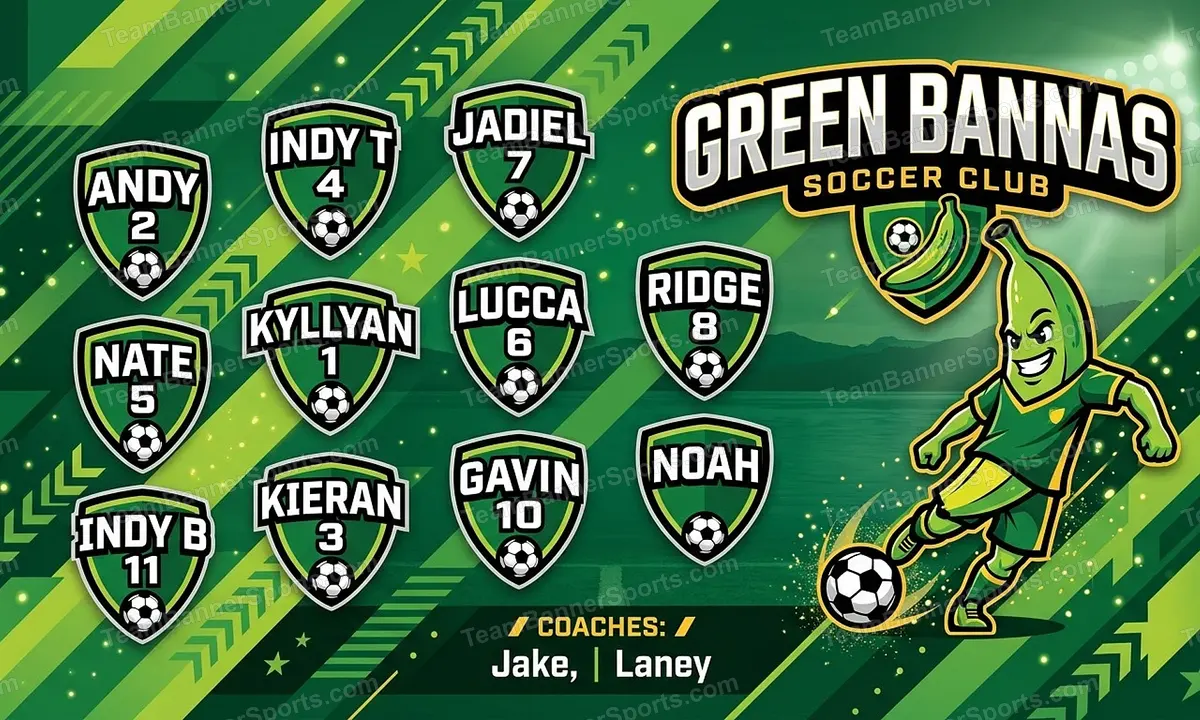 Green Bannas soccer team banner created with AI