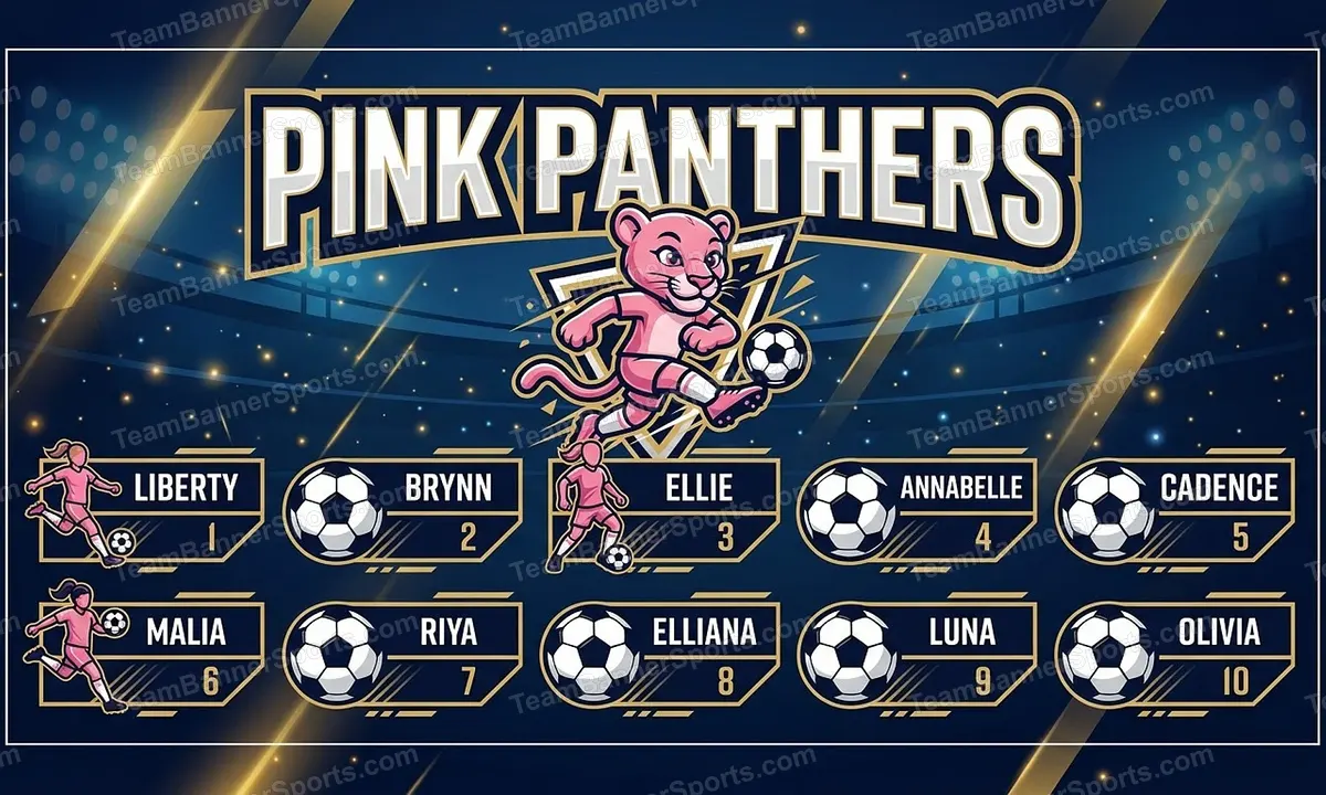 Pink Panthers soccer team banner created with AI