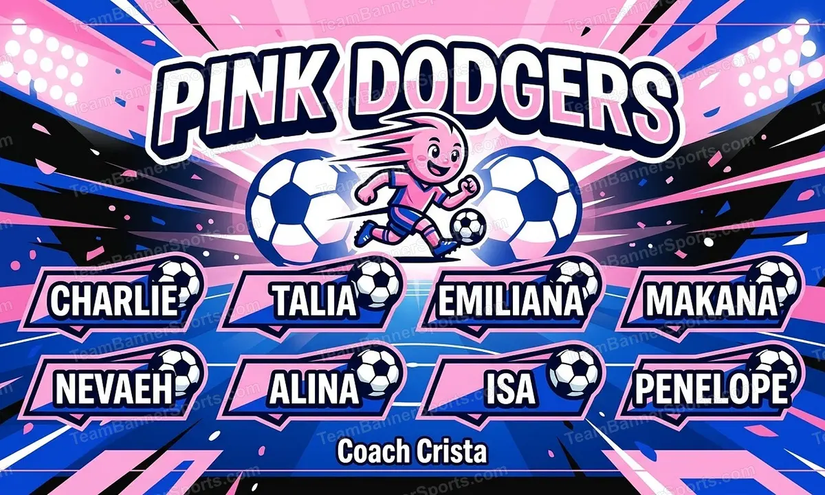 Pink Dodgers soccer team banner created with AI