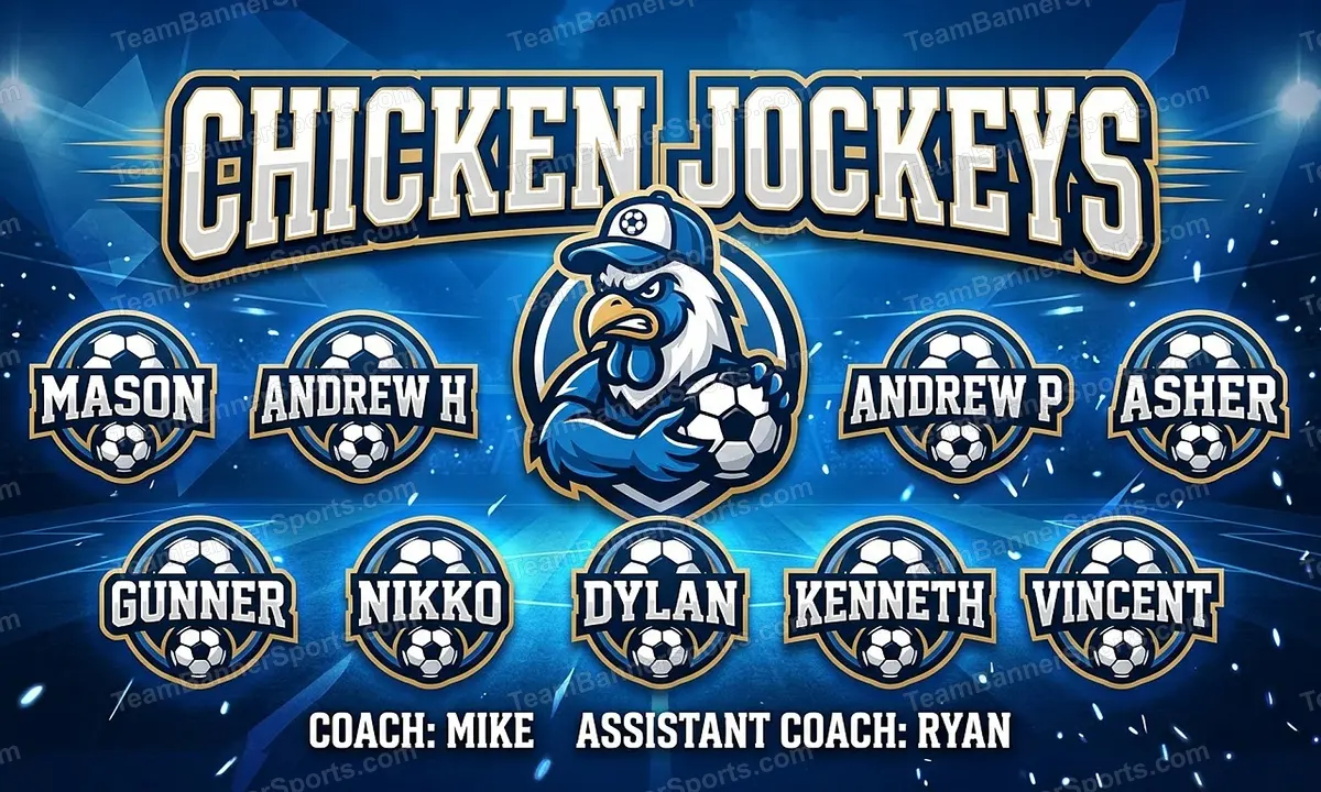 Chicken Jockeys soccer team banner created with AI